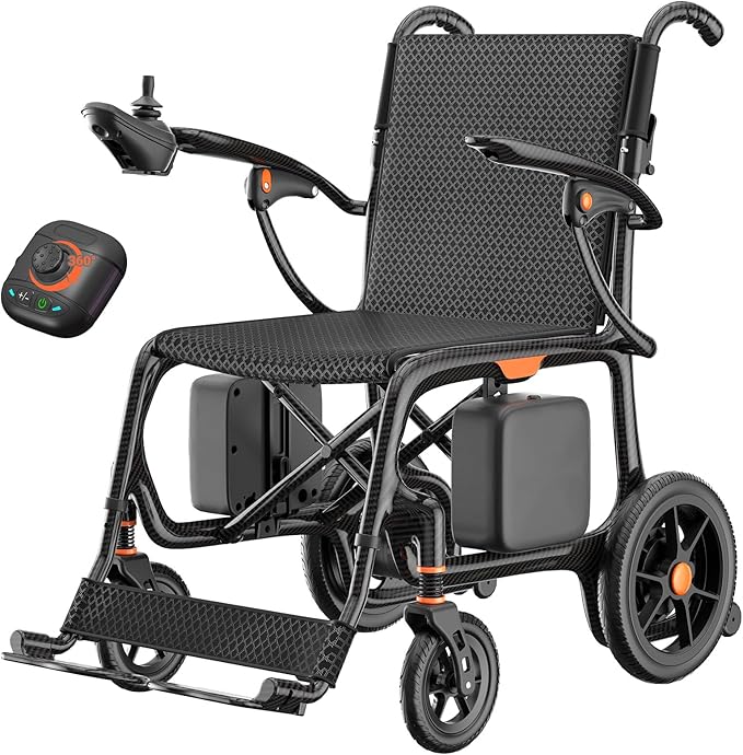 28 lbs Carbon Fiber Ultralight Foldable Electric Wheelchair – Dual Battery, 28-Mile Range, All-Terrain, Airline Approved