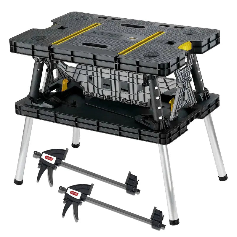 Heavy Duty Portable Folding Table Tool Storage Stand Workbench Sawhorse with 12" Clamps