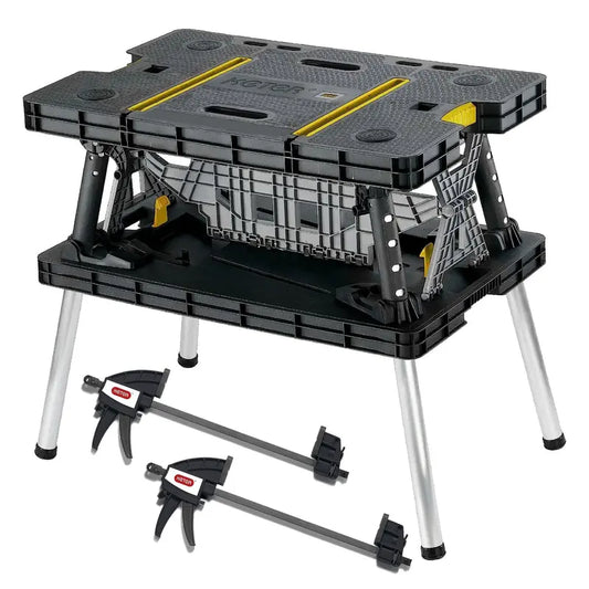 Heavy Duty Portable Folding Table Tool Storage Stand Workbench Sawhorse with 12" Clamps