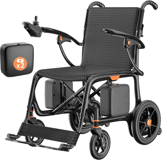 28 lbs Carbon Fiber Ultralight Foldable Electric Wheelchair – Dual Battery, 28-Mile Range, All-Terrain, Airline Approved