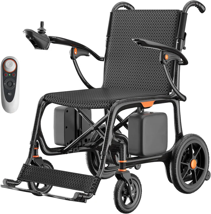 28 lbs Carbon Fiber Ultralight Foldable Electric Wheelchair – Dual Battery, 28-Mile Range, All-Terrain, Airline Approved
