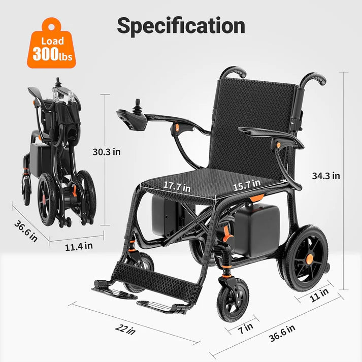 28 lbs Carbon Fiber Ultralight Foldable Electric Wheelchair – Dual Battery, 28-Mile Range, All-Terrain, Airline Approved