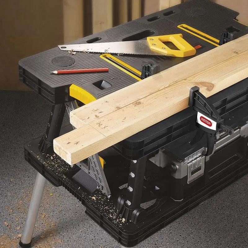 Heavy Duty Portable Folding Table Tool Storage Stand Workbench Sawhorse with 12" Clamps