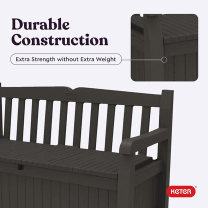 Keter Solana 70 Gallon Storage Bench Deck Box for Patio Furniture