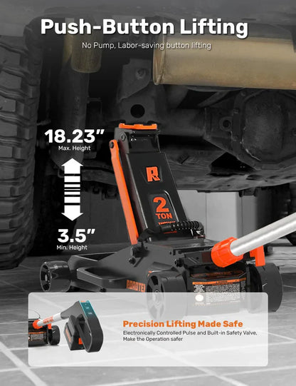 GMax 2-ton electric floor-standing jack, made of low-profile aluminum and steel, can quickly lift cars