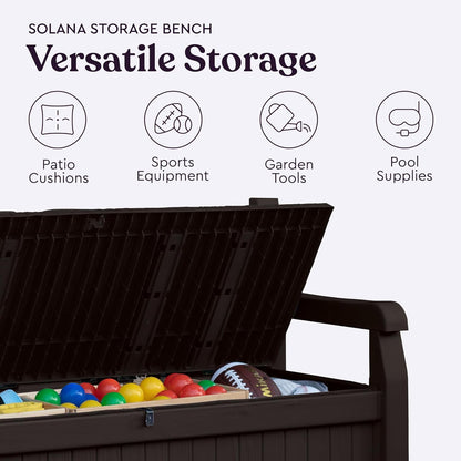 Keter Solana 70 Gallon Storage Bench Deck Box for Patio Furniture