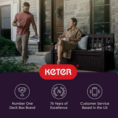 Keter Solana 70 Gallon Storage Bench Deck Box for Patio Furniture