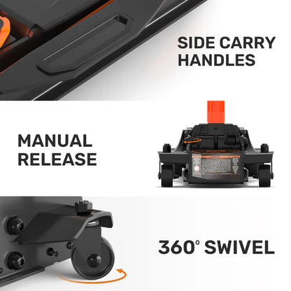 GMax 2-ton electric floor-standing jack, made of low-profile aluminum and steel, can quickly lift cars