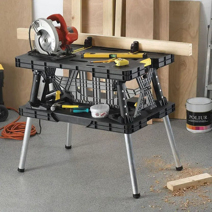 Heavy Duty Portable Folding Table Tool Storage Stand Workbench Sawhorse with 12" Clamps